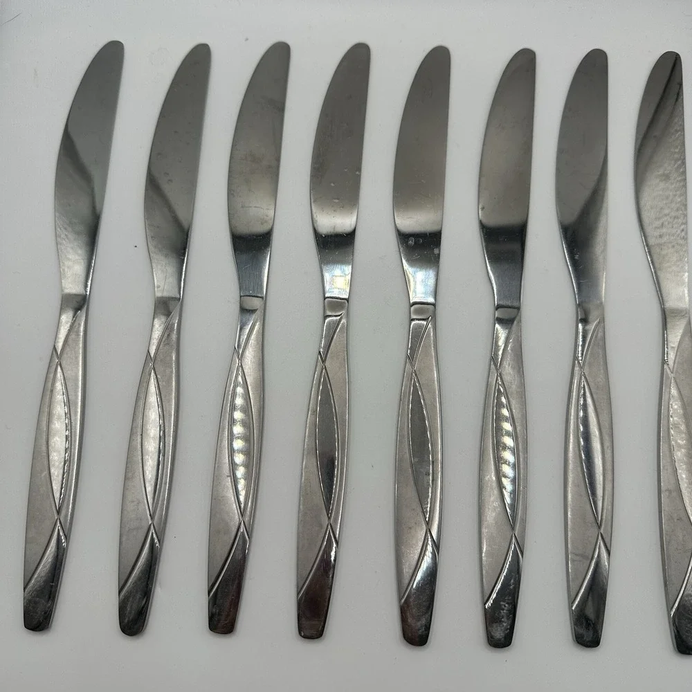Cambridge Swoon Sand Stainless 8 Dinner Knives Glossy Satin Swirl Replacements